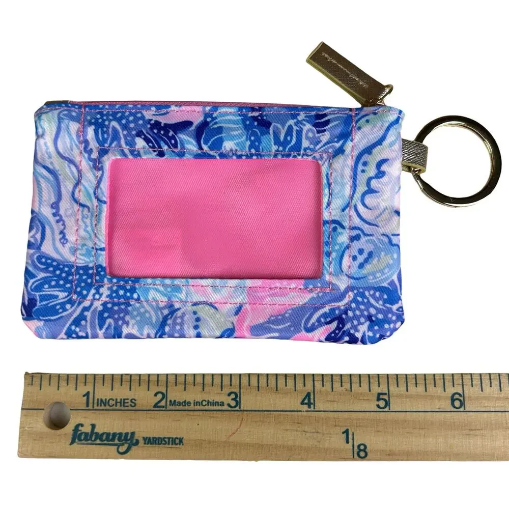 Lilly Pulitzer ID Case Blue Pink Shade Seekers Mini Coin Wallet Travel Keychain